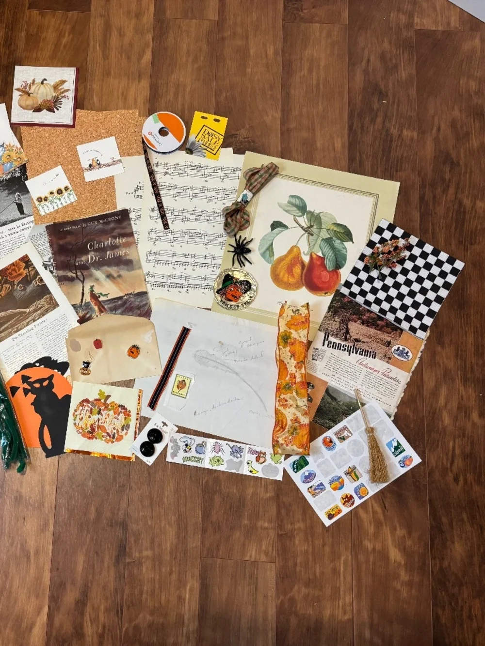 Lot of 50+ pieces Autumn Halloween-themed junk journal ephemera and craft items